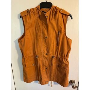 Zenana Outfitters Women's Copper Orange Hooded Utility Vest Size M 100% Cotton